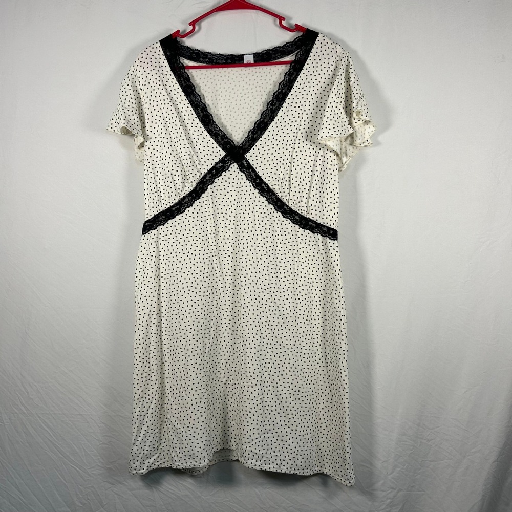 Old Navy Polka Dot Dress Womens XL White Lace Trim V-Neck Flutter Sleeve